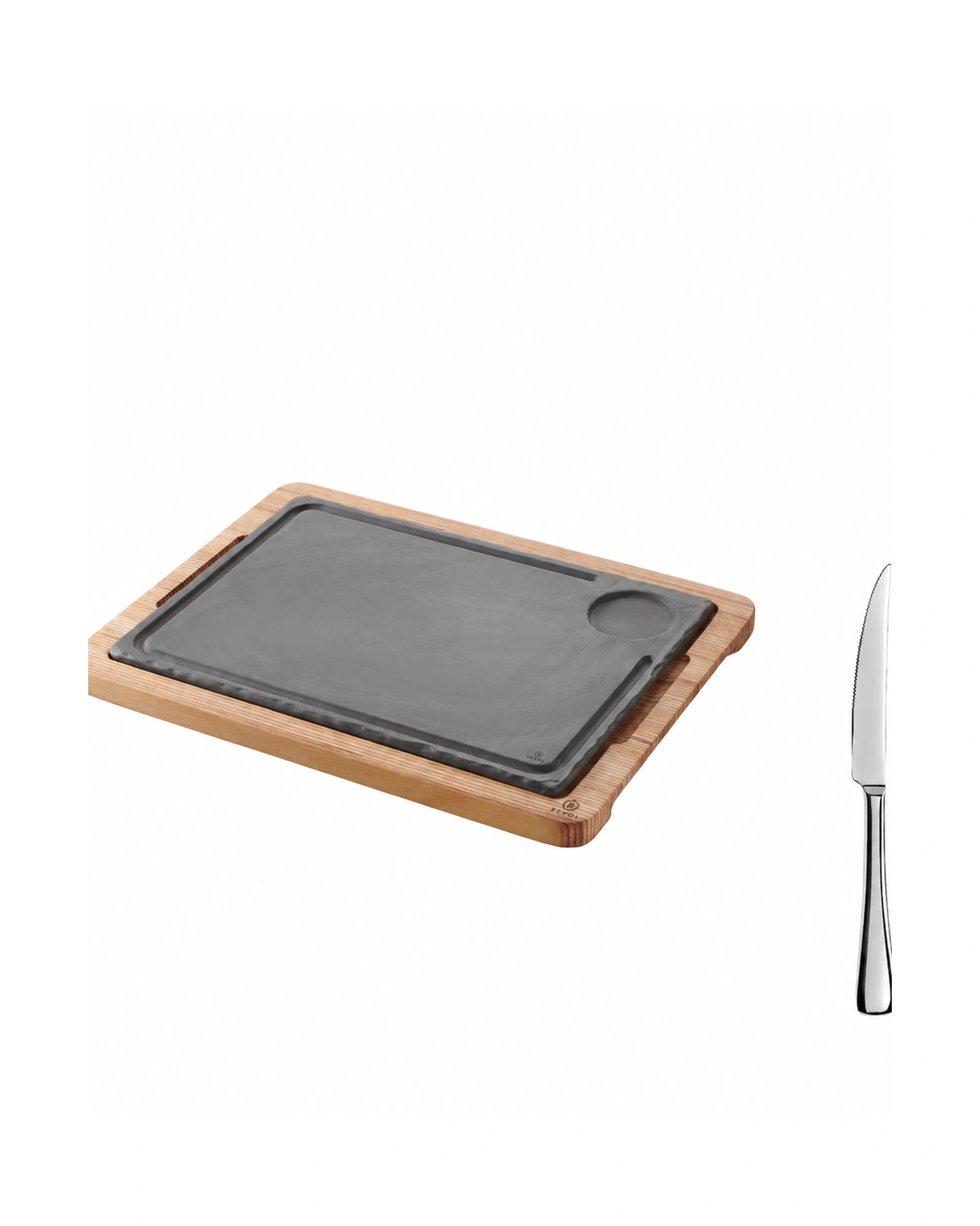 Set bbq : plateau hêtre + planche céramique noire Basalt + couteau dentelé